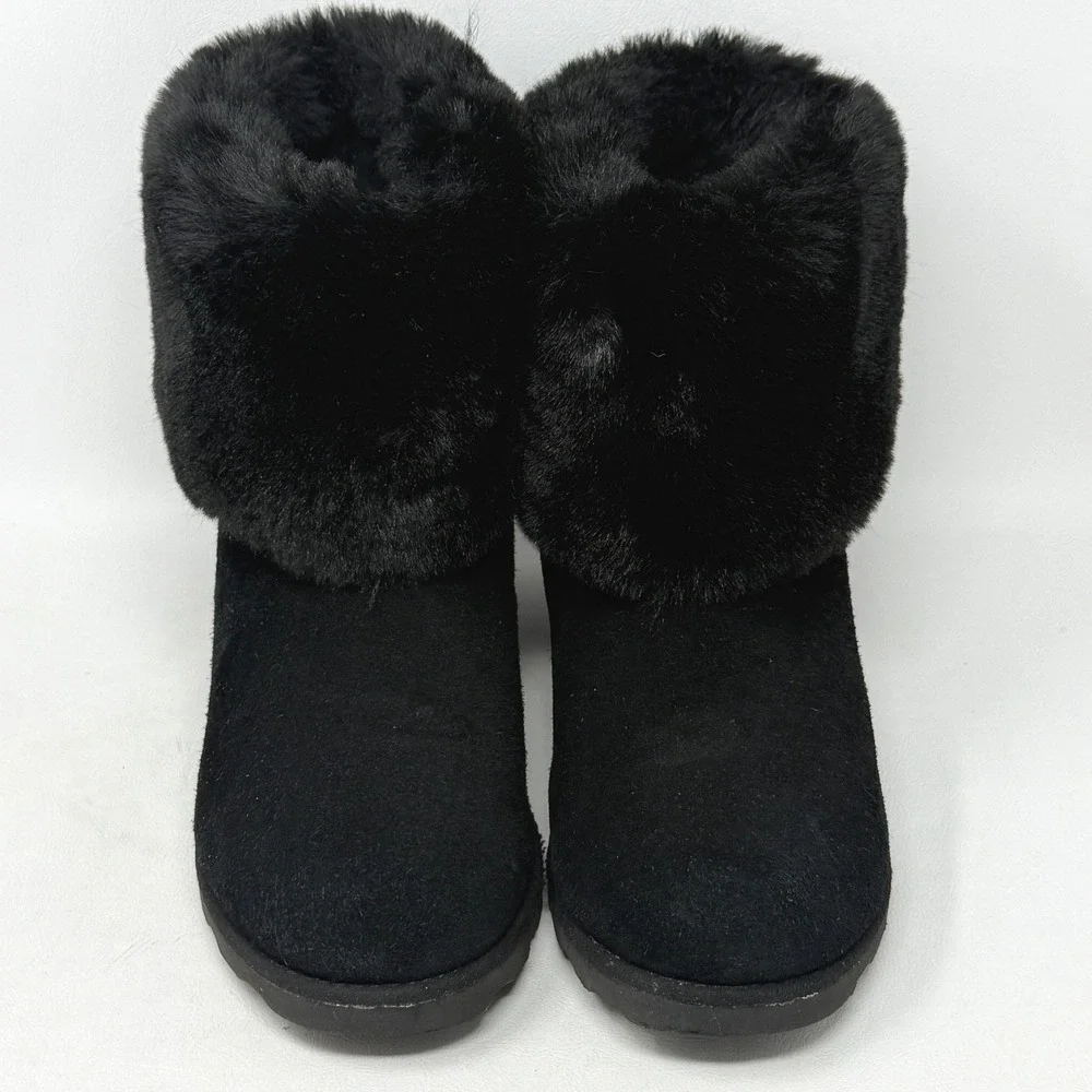Bearpaw Marlene Black Suede Womens Ankle Boot 8 Faux Fur Boho Hipster Gorpcore